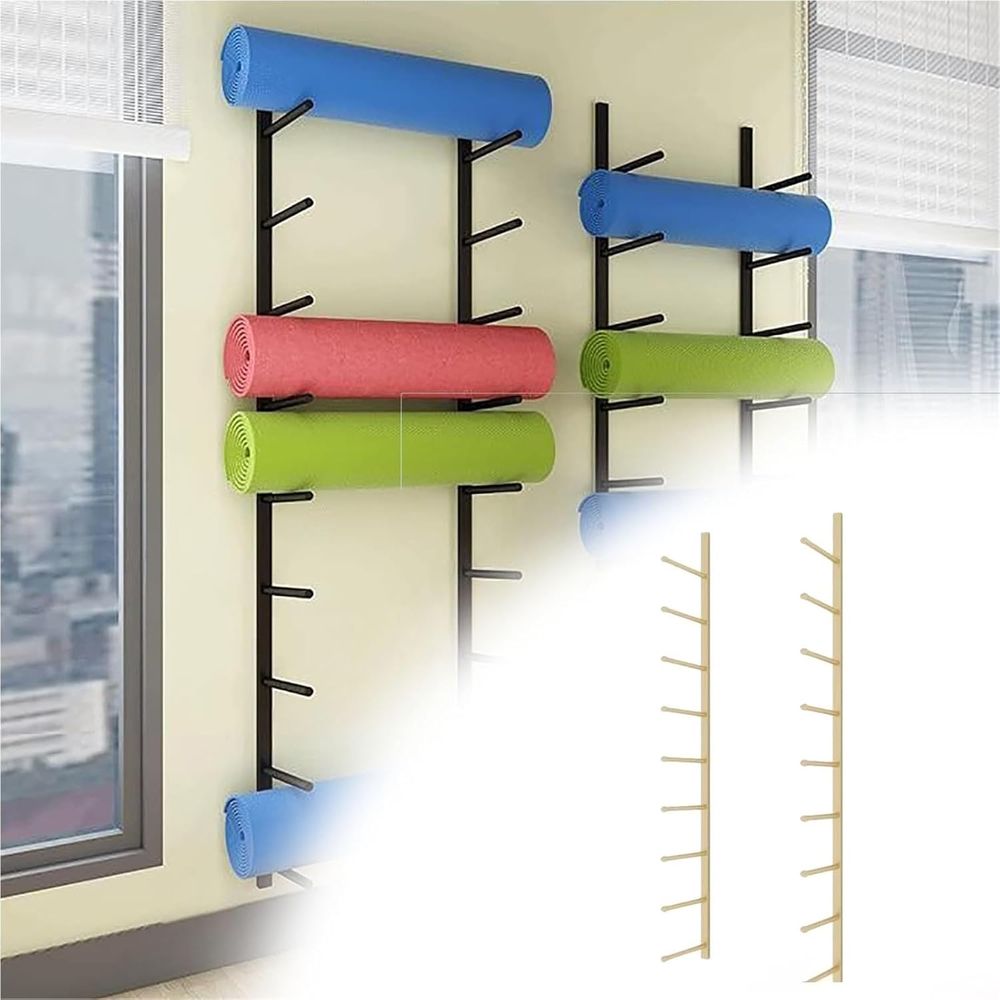 Home Gym Gold - Gold 9-Tier Wall-Mounted Yoga Mat Rack,