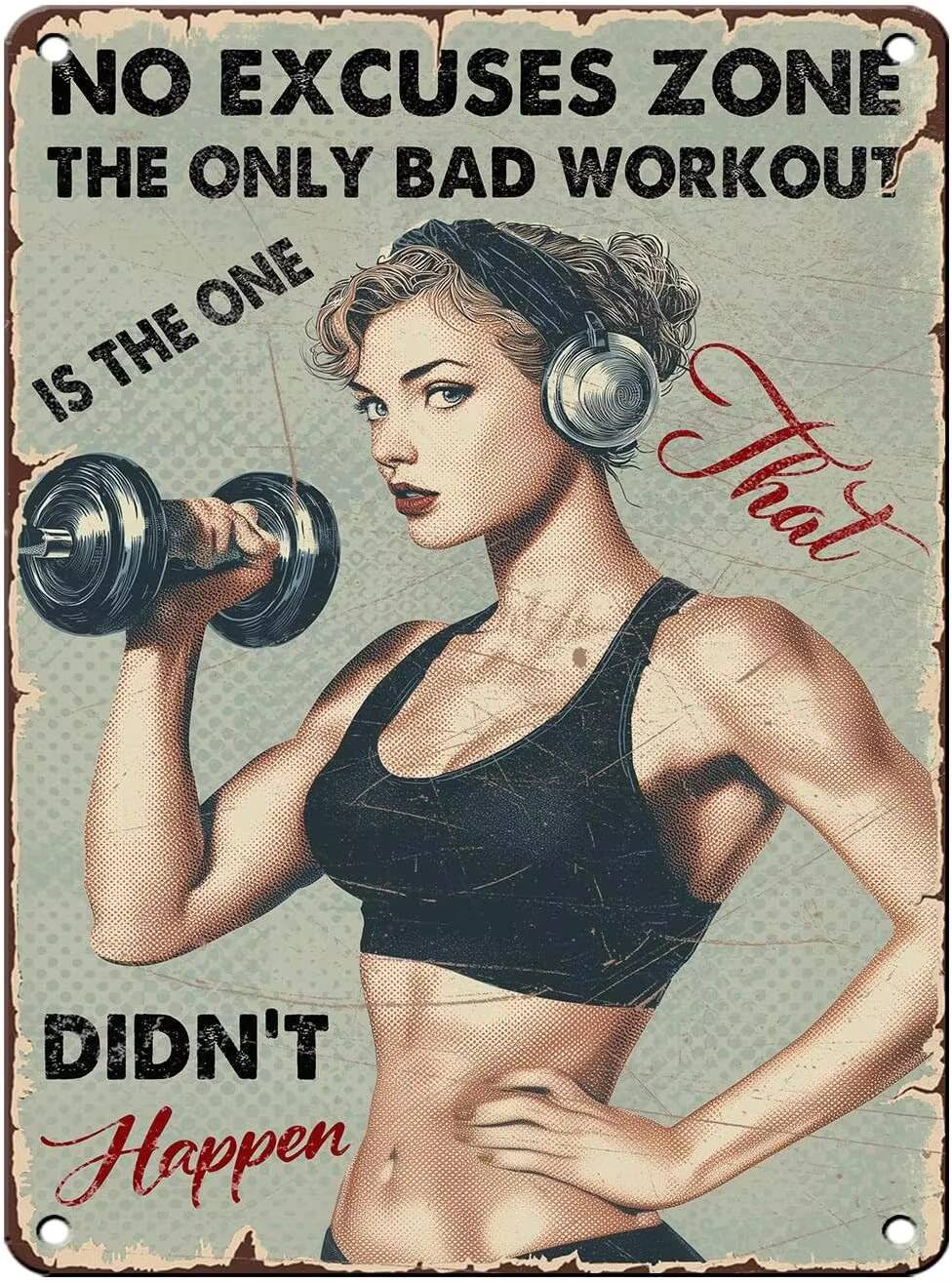 Home Zone Gym - Vintage No Excuses Zone Metal Retro