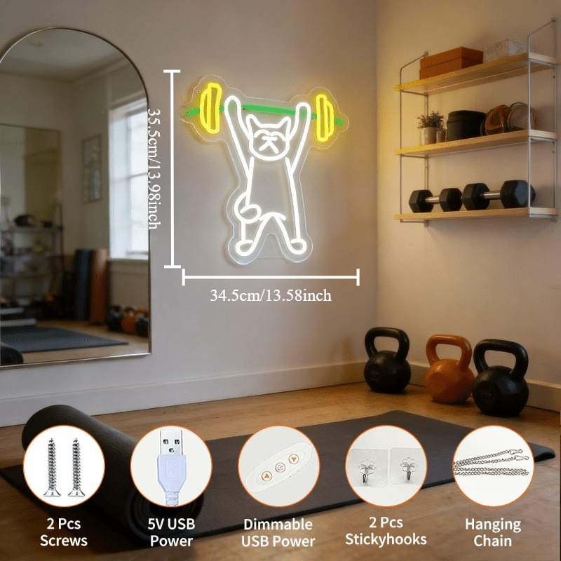 Cat Lifting Weights Neon Sign  – обзор и цена Home Gym Neon Sign