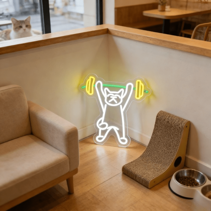 Cat Lifting Weights Neon Sign  – обзор и цена Home Gym Neon Sign
