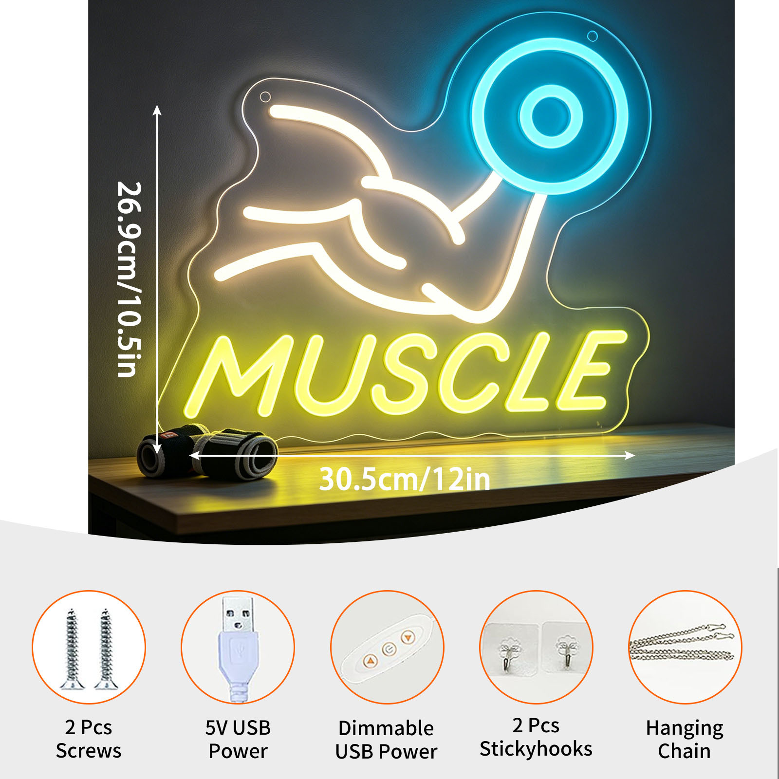Muscle Neon Sign LED USB Dimma – обзор и цена Home Gym Neon Sign