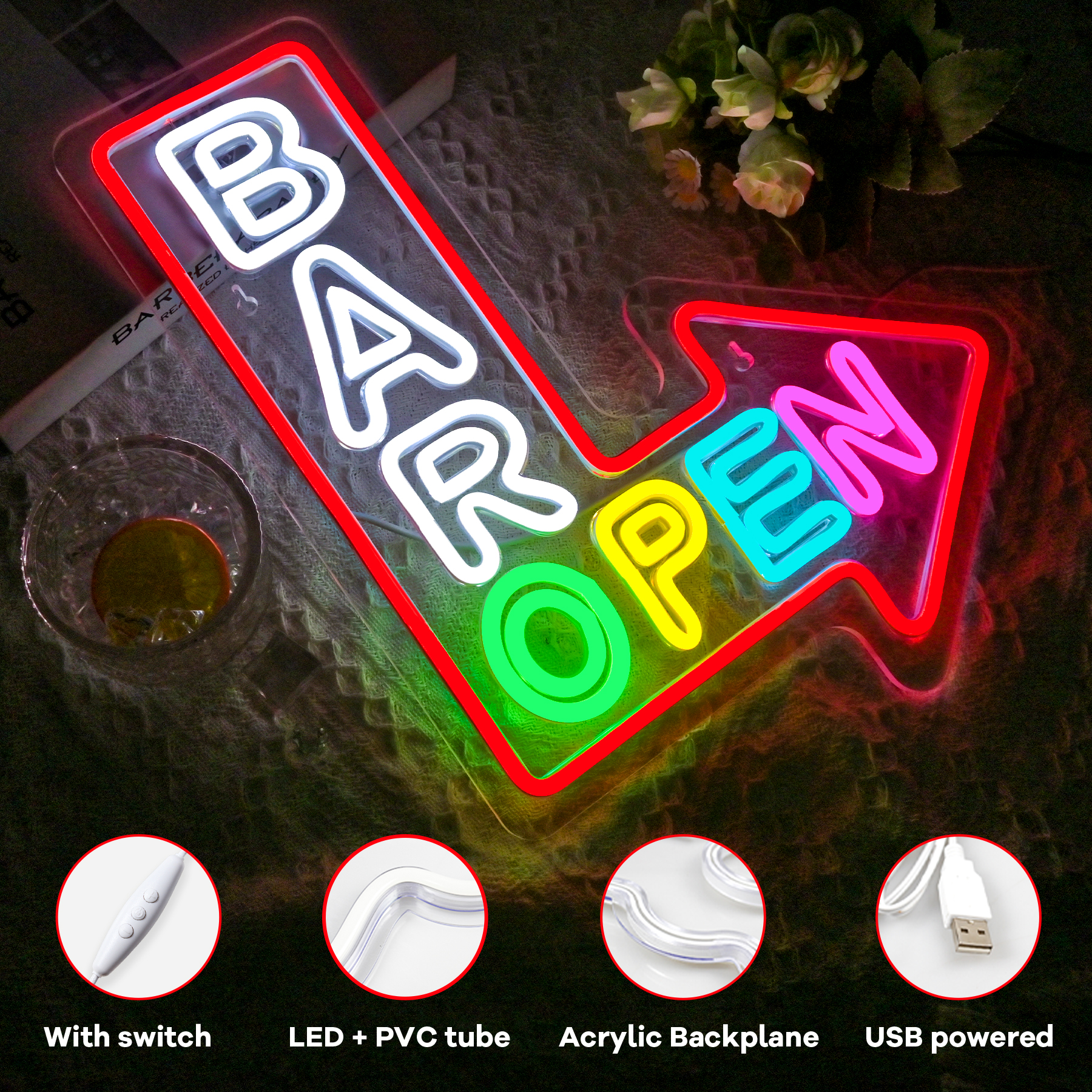 Bar Open Arrow Neon Sign Mix C – обзор и цена Home Gym Neon Sign